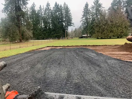 Fresh crushed rock spread over the arena footprint