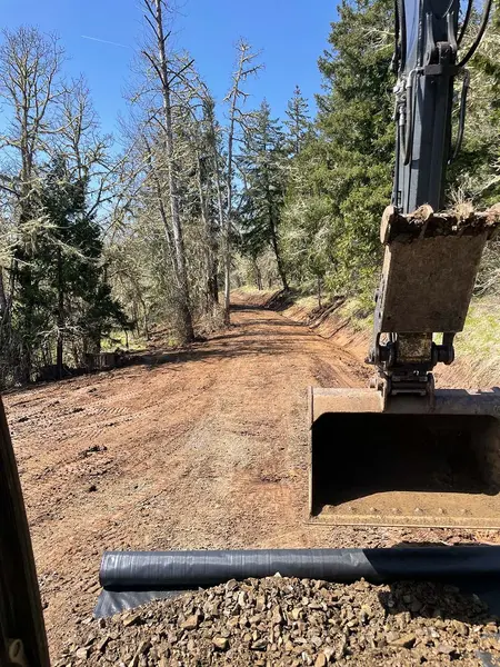 Prepared roadbed with geotextile fabric ready for rock